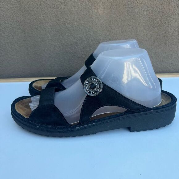 Naot Womens Sandal Size EU 41 US 10 Black Leather Wedge Slide Rhinestones Stretc - Picture 4 of 8